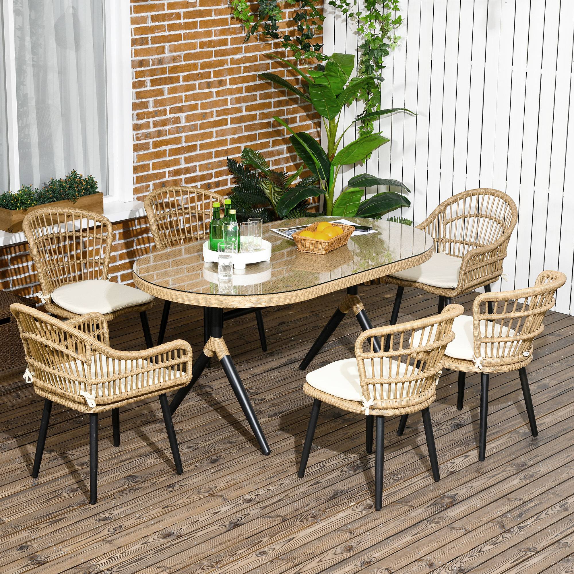 Salon de jardin 6 pers. grand confort canapé d'angle + 2 poufs + table à manger 9 coussins assise & dossier fournis résine tressée grise - Image 3