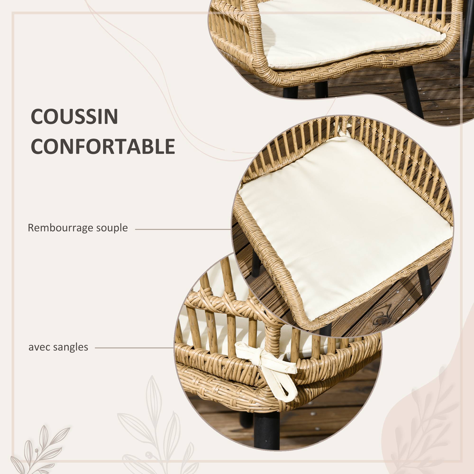 Salon de jardin 6 pers. grand confort canapé d'angle + 2 poufs + table à manger 9 coussins assise & dossier fournis résine tressée grise - Image 7