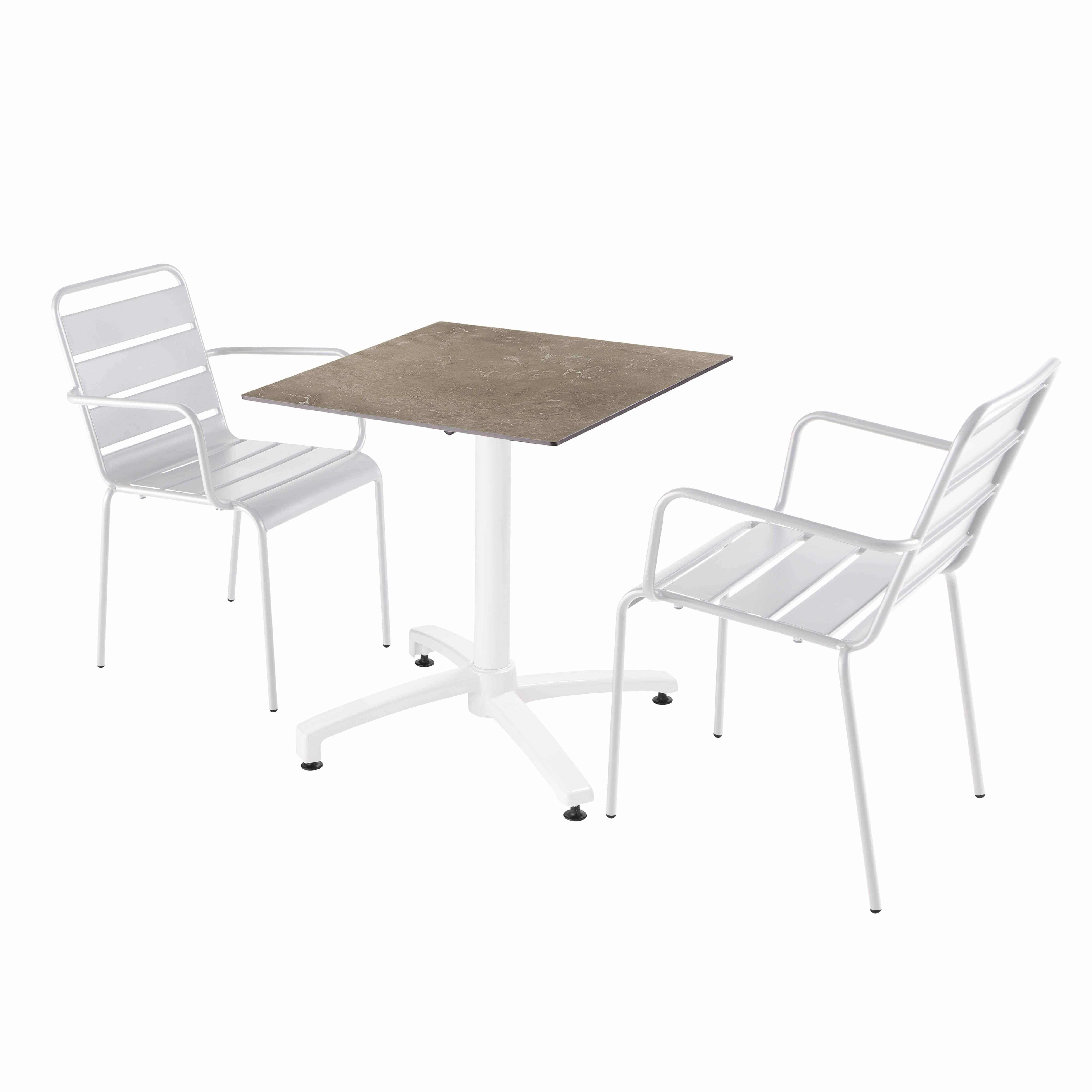 Oviala - Ensemble table de terrasse marbre beige et 2 fauteuils blanc - Oviala - Image 1