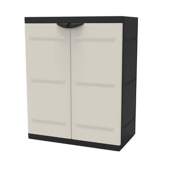 Armoire basse TITANIUM 2 portes avec étagères fixes 70 x 44 x 88 cm beige et noir - PLASTIKEN - Image 2