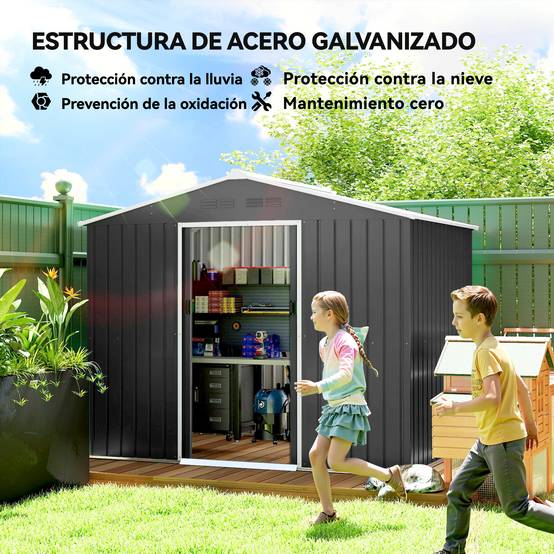 Abri de jardin extérieur 3,6 m² (236 x 171 x 191 cm) avec portes coulissantes et aérations, gris foncé - Image 6