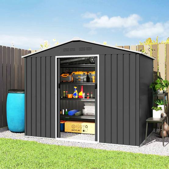 Abri de jardin extérieur 3,6 m² (236 x 171 x 191 cm) avec portes coulissantes et aérations, gris foncé - Image 4