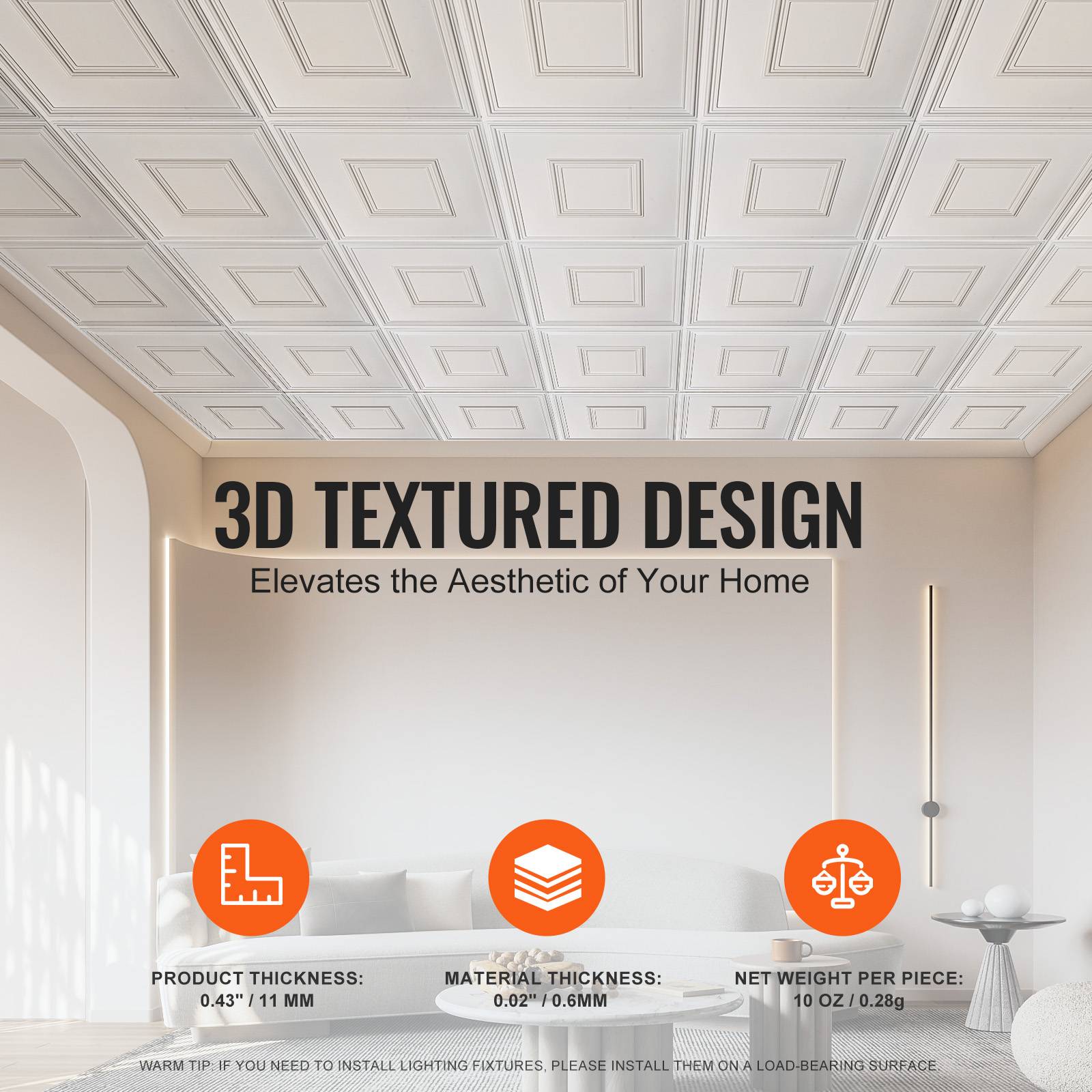 VEVOR Dalles plafond, lot 12, 24x24 po. PVC, installation facile, blanc. - Image 4