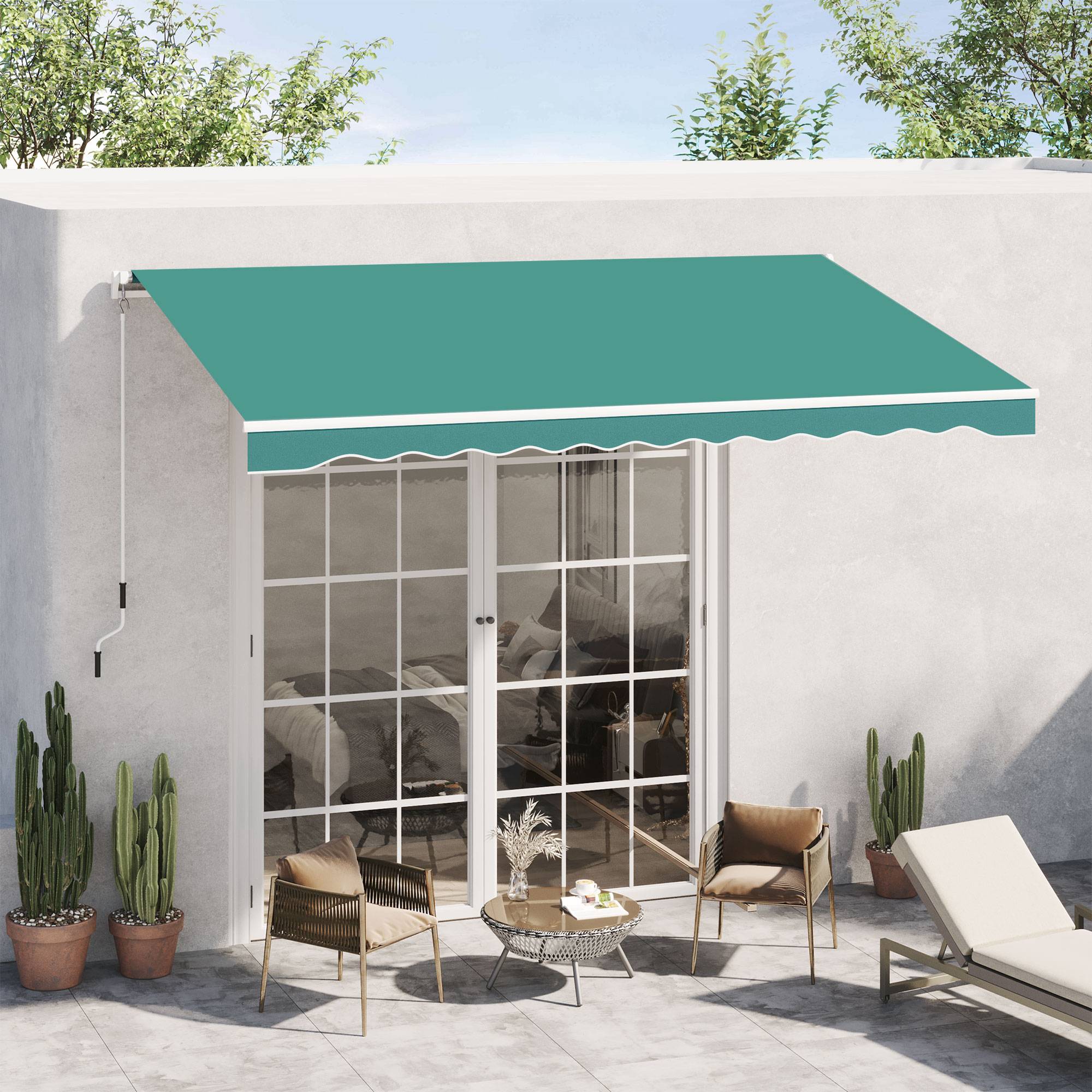 Store mural avec bras articulé et manivelle, structure robuste en aluminium et toile en polyester, 295 x 245 cm, vert - Image 4