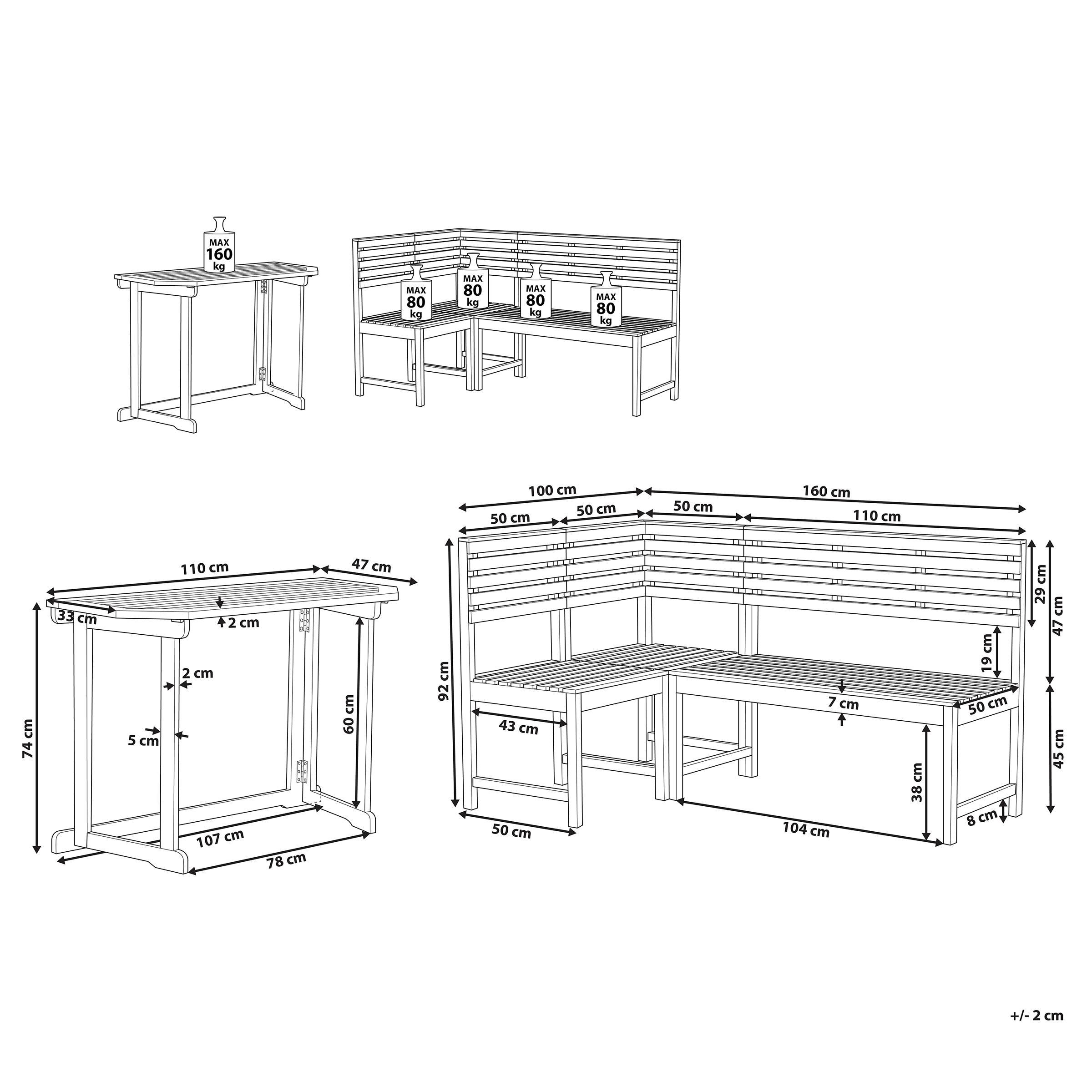 Beliani - Set de bistrot, 4 Personnes Acacia Marron TREIA - 160x100x92- Beliani - Image 3