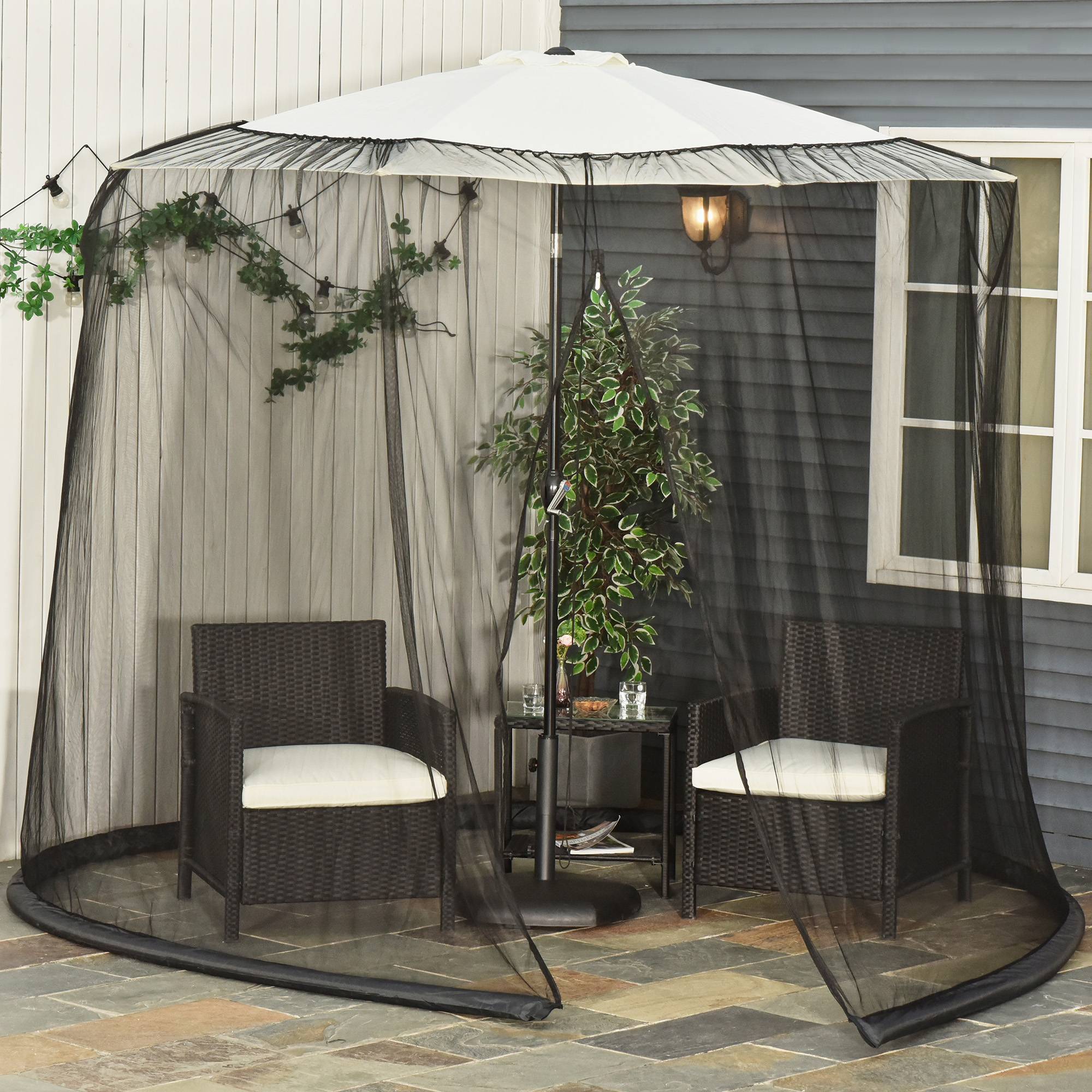 Moustiquaire cylindrique pour Parasol 3 m diamètre avec Fermeture éclair et lestage Noir - Image 4