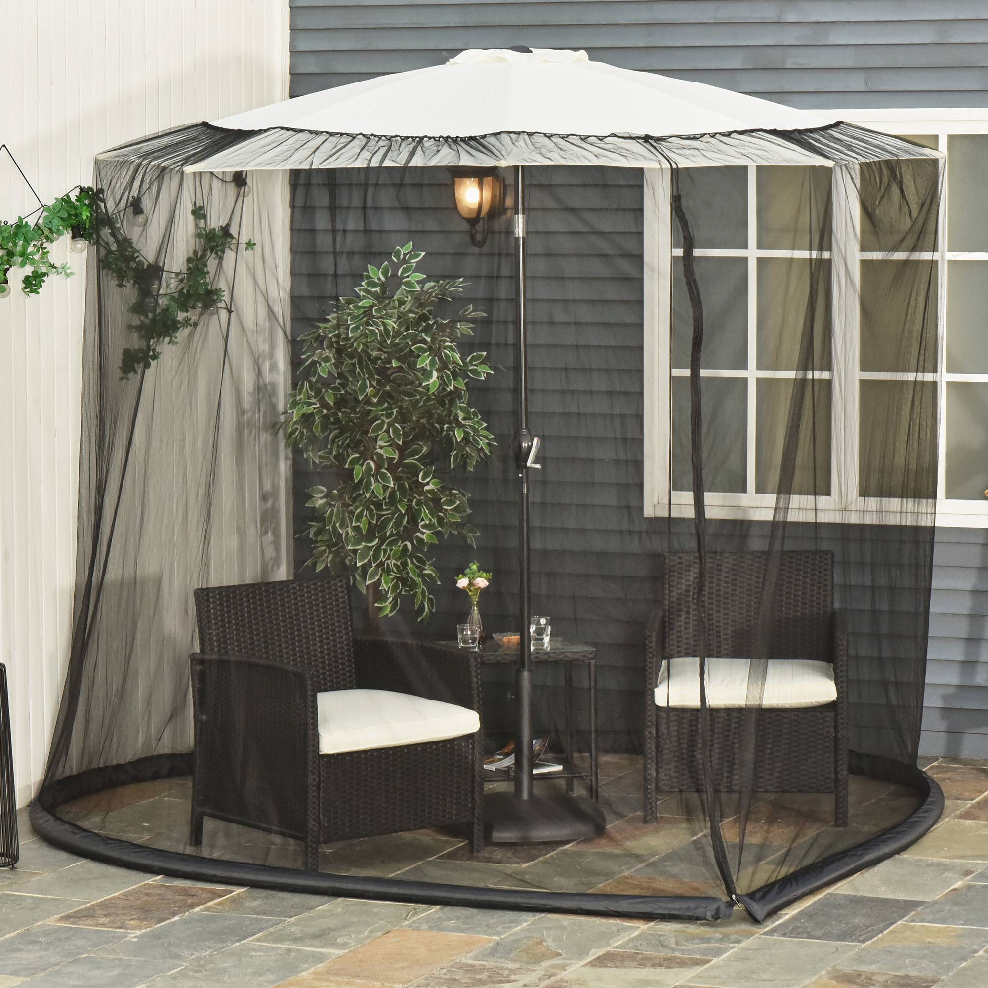 Moustiquaire cylindrique pour Parasol 3 m diamètre avec Fermeture éclair et lestage Noir - Image 3