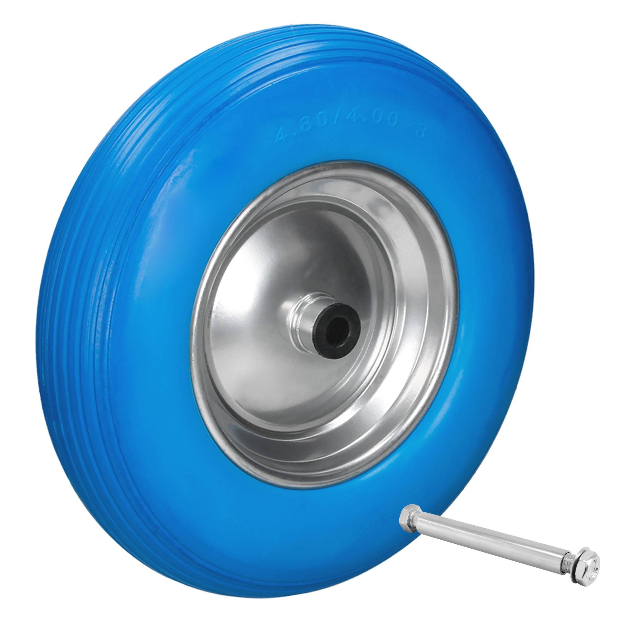 Ecd-Germany - 2 x 15" Roue brouette gomme plein PU bleu 4.80 / 4.00-8 Ø 390 mm axe inclus - Image 2