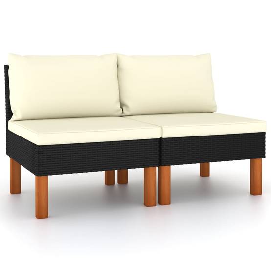 Canapés centraux 2 pcs | Canapé D'extérieur | Sofa De Jardin Résine tressée et bois d'eucalyptus Maison Chic - Image 2