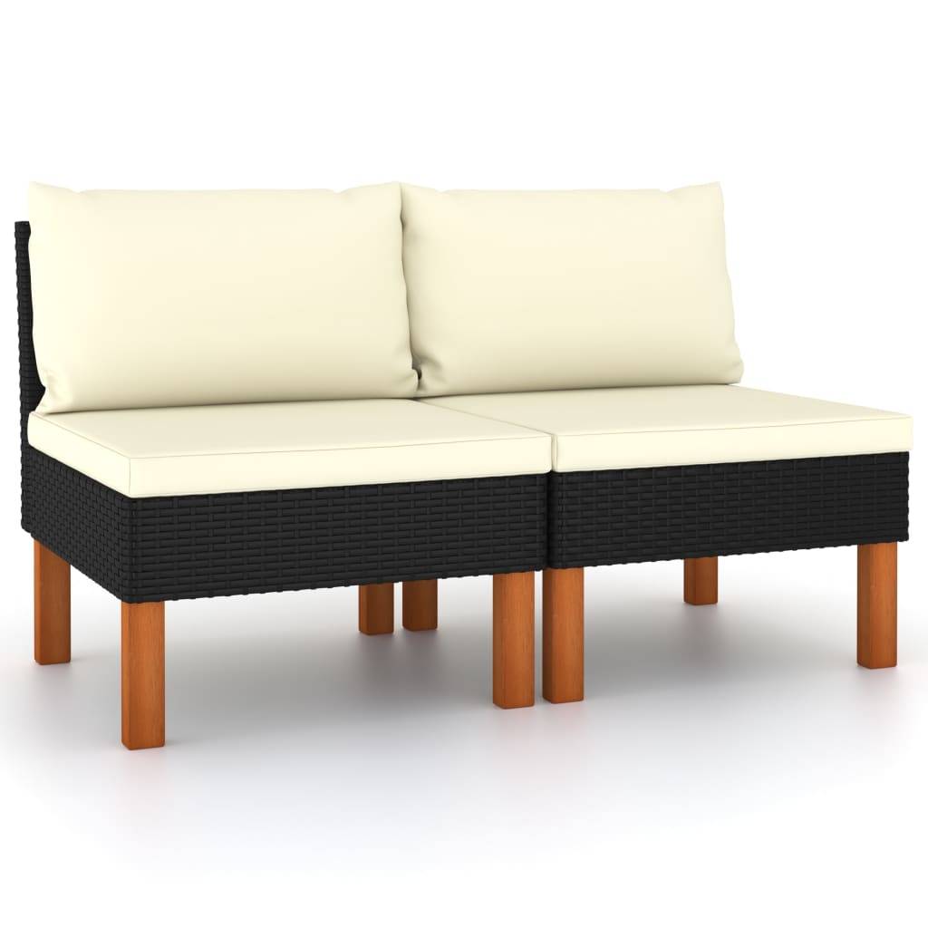 Canapés centraux 2 pcs | Canapé D'extérieur | Sofa De Jardin Résine tressée et bois d'eucalyptus Maison Chic - Image 2