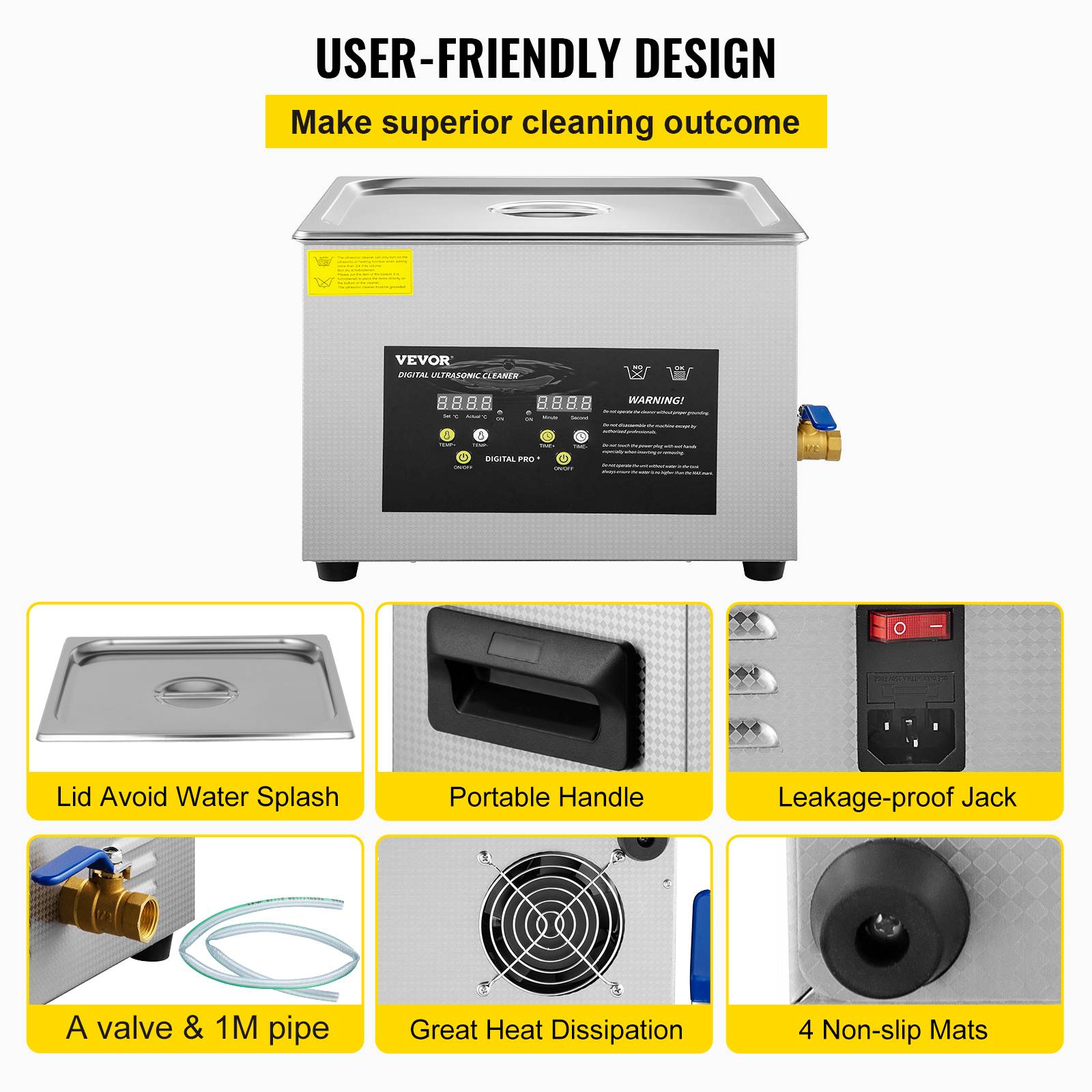 VEVOR Nettoyeur à Ultrasons Numérique 15 L avec Chauffage Minuterie 600 W 40 kHz - Image 6