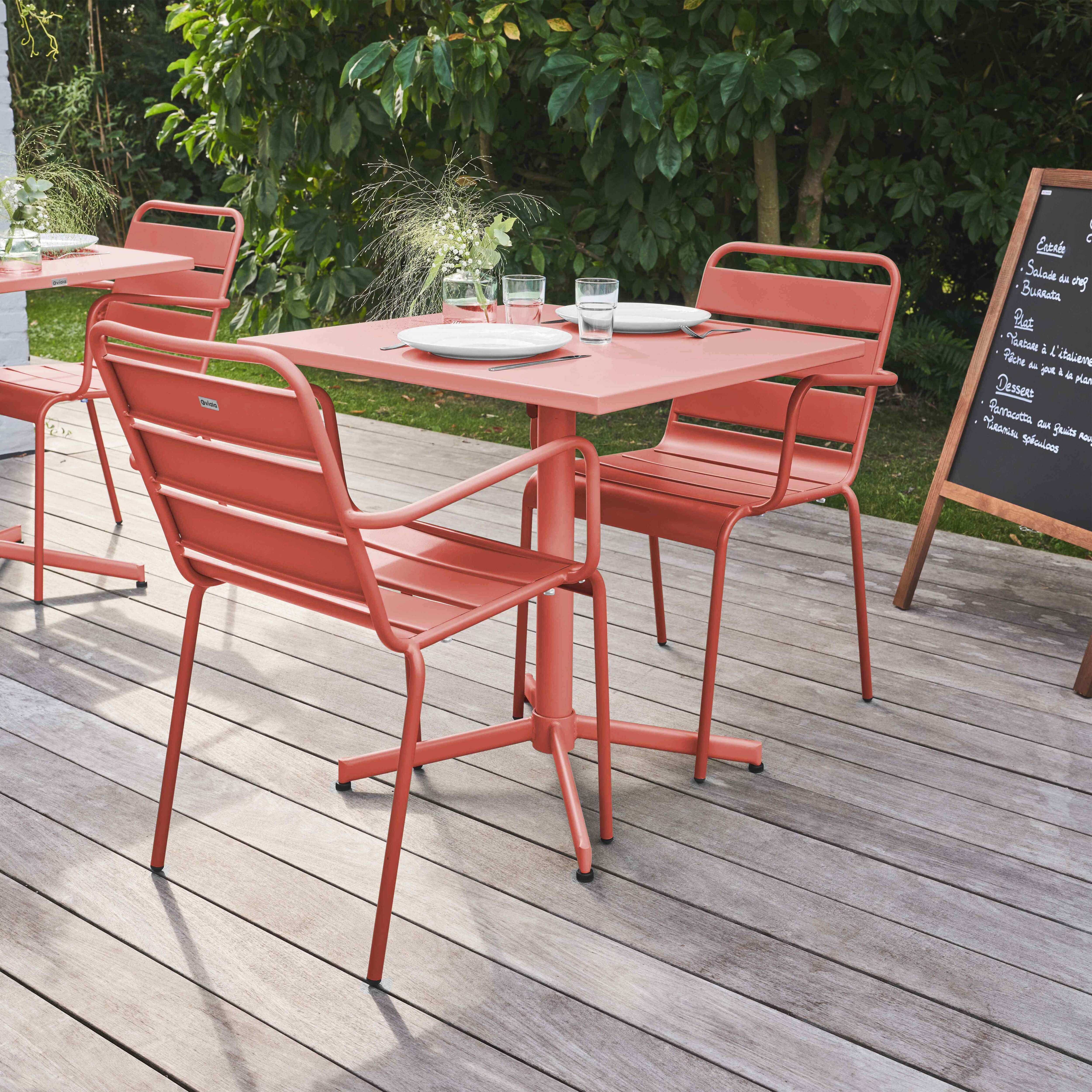 Oviala - Ensemble table de jardin carrée et 2 fauteuils métal argile Palavas - Oviala - Image 2