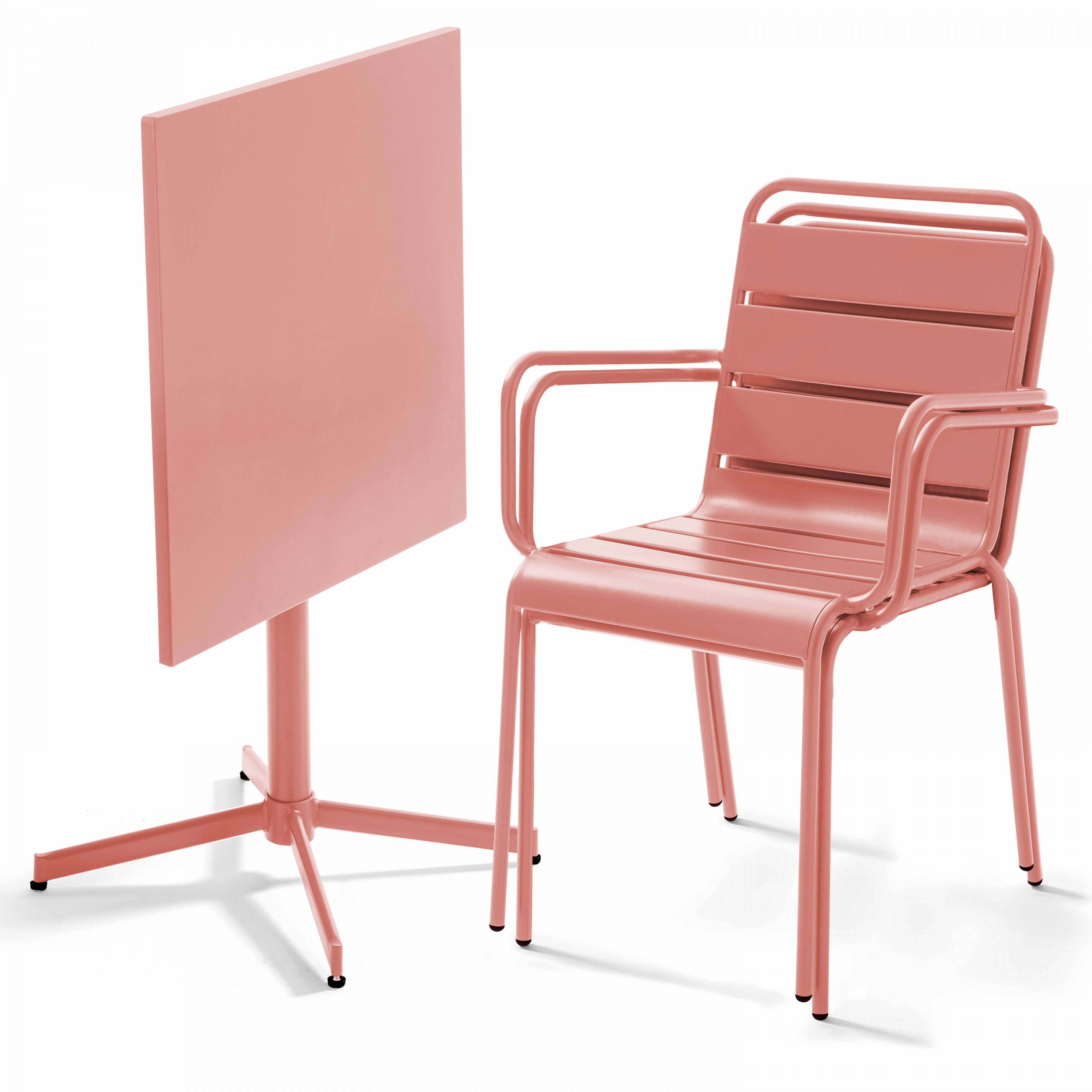 Oviala - Ensemble table de jardin carrée et 2 fauteuils métal argile Palavas - Oviala - Image 3