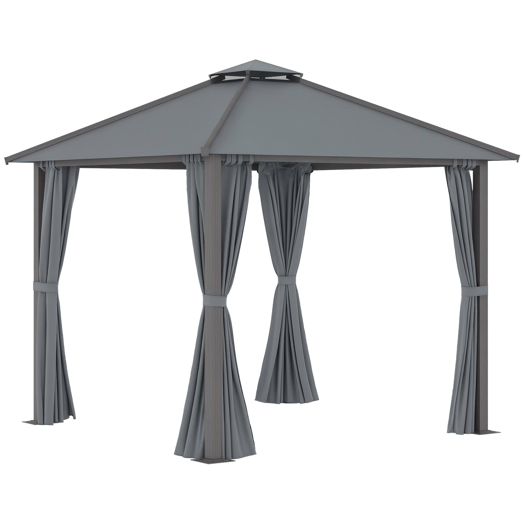 Tonnelle de jardin pour terrasse avec 4 parois latérales double toit protection solaire 3 x 3 m gris - Image 1