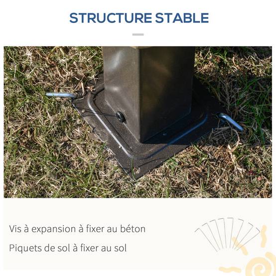Tonnelle de jardin pour terrasse avec 4 parois latérales double toit protection solaire 3 x 3 m gris - Image 9