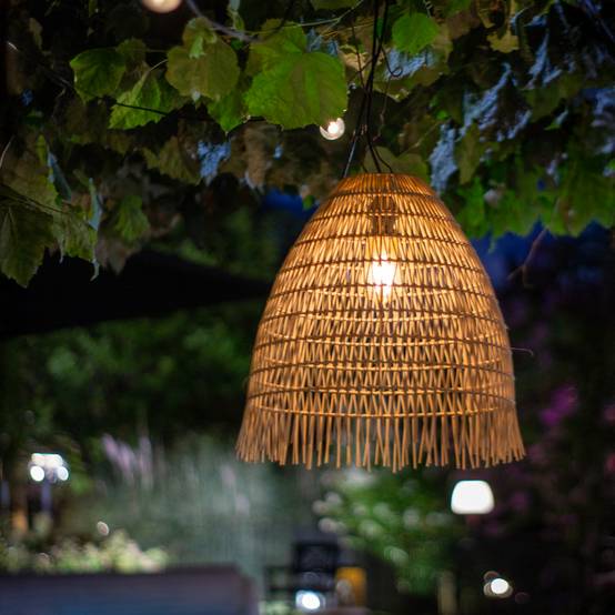 Suspension Solaire Effet Rotin IP44 3000K - Éclairage Terrasse, Balcon, Pergola, Jardin - Groupe DDC - Image 1
