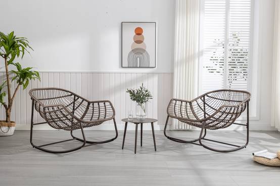 Fauteuil à Bascule en Résine Tressée Design Cocon Confortable pour Jardin et Véranda Bleu Marine - ComfortXL Outdoor Living - Image 4