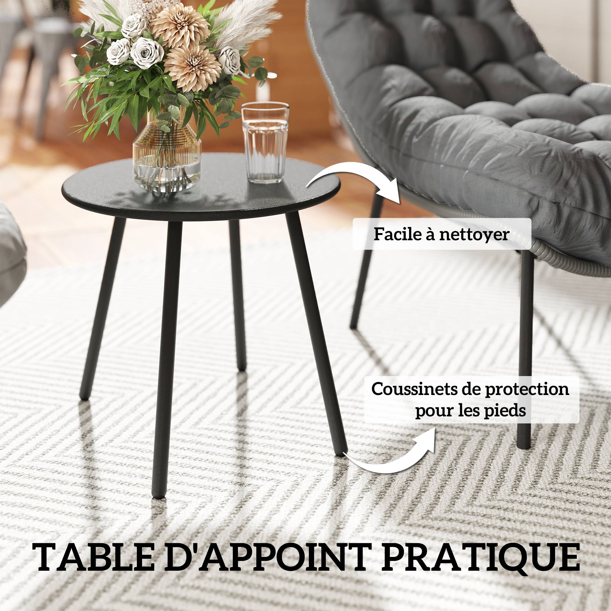Salon de Jardin extérieur en résine tressée 2 personnes ensemble de meubles de jardin coussins de 15 cm d'épaisseur gris - Image 9