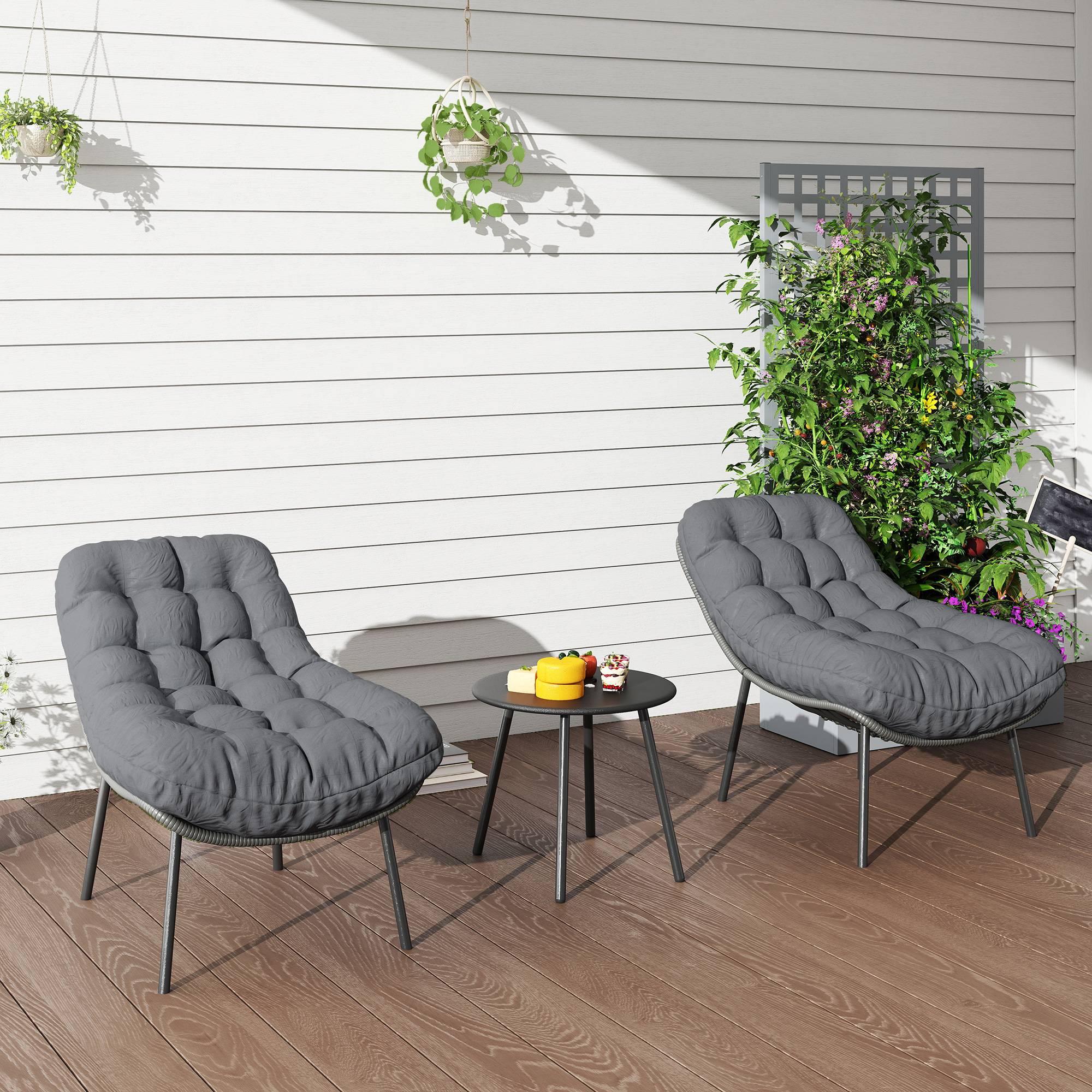 Salon de Jardin extérieur en résine tressée 2 personnes ensemble de meubles de jardin coussins de 15 cm d'épaisseur gris - Image 10