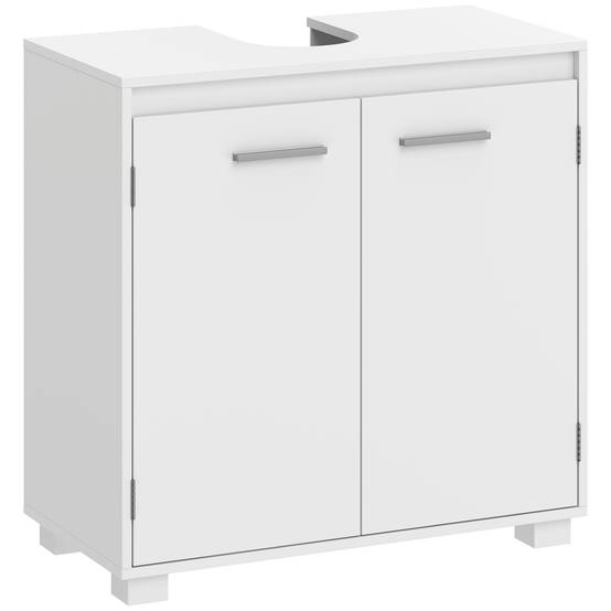 Sans Marque - Meuble vasque meuble salle bain moderne autoportant découpe U étagère réglable blanc - Image 1