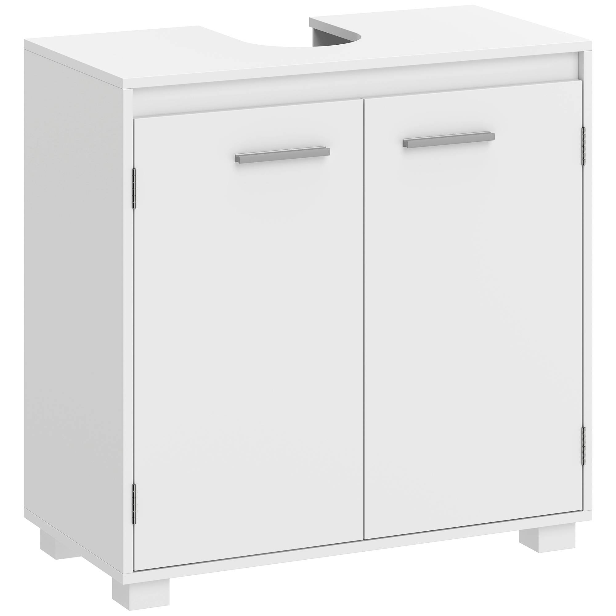 Sans Marque - Meuble vasque meuble salle bain moderne autoportant découpe U étagère réglable blanc - Image 1