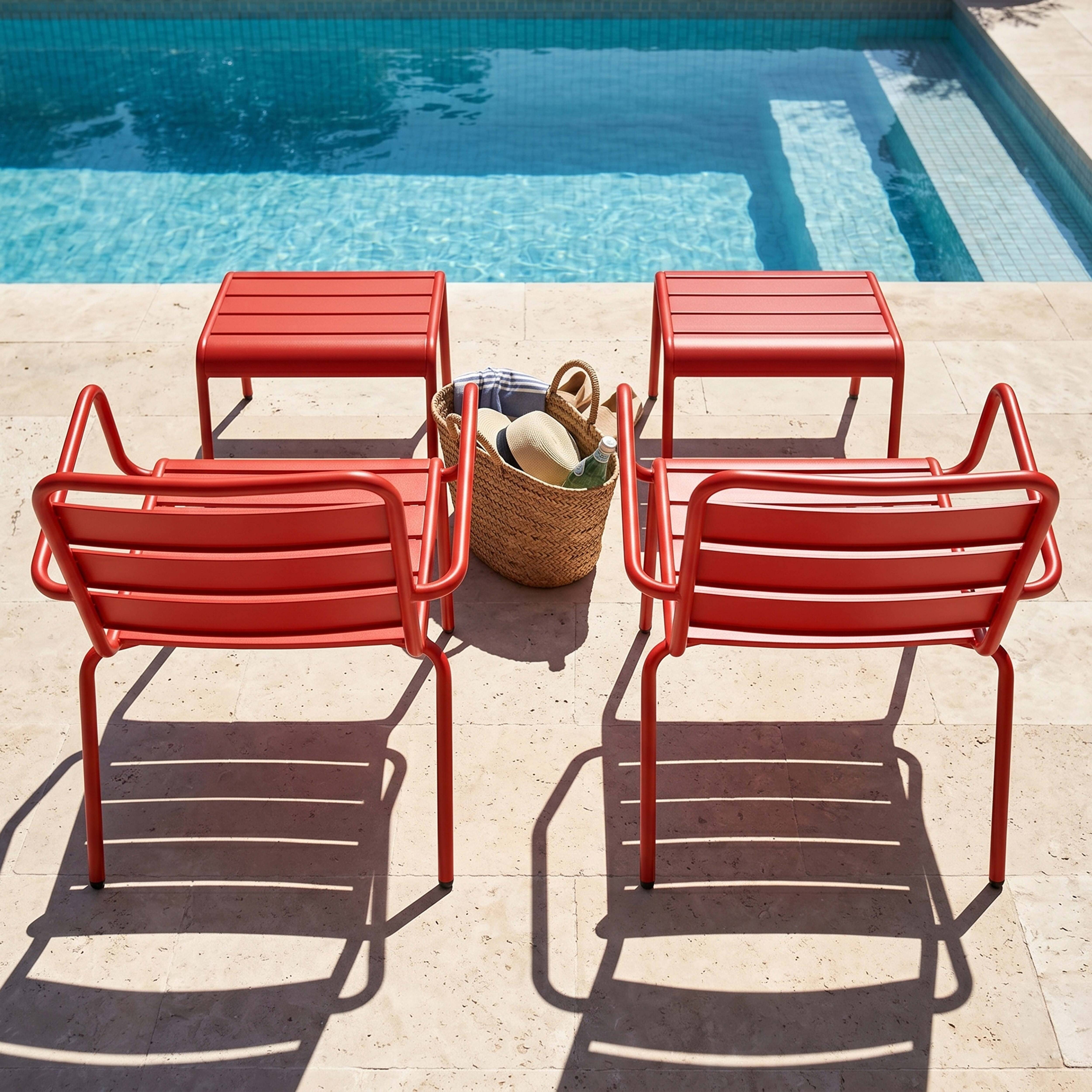 Oviala - Lot de 2 fauteuils relax avec repose-pieds en métal rouge Palavas - Oviala - Image 4