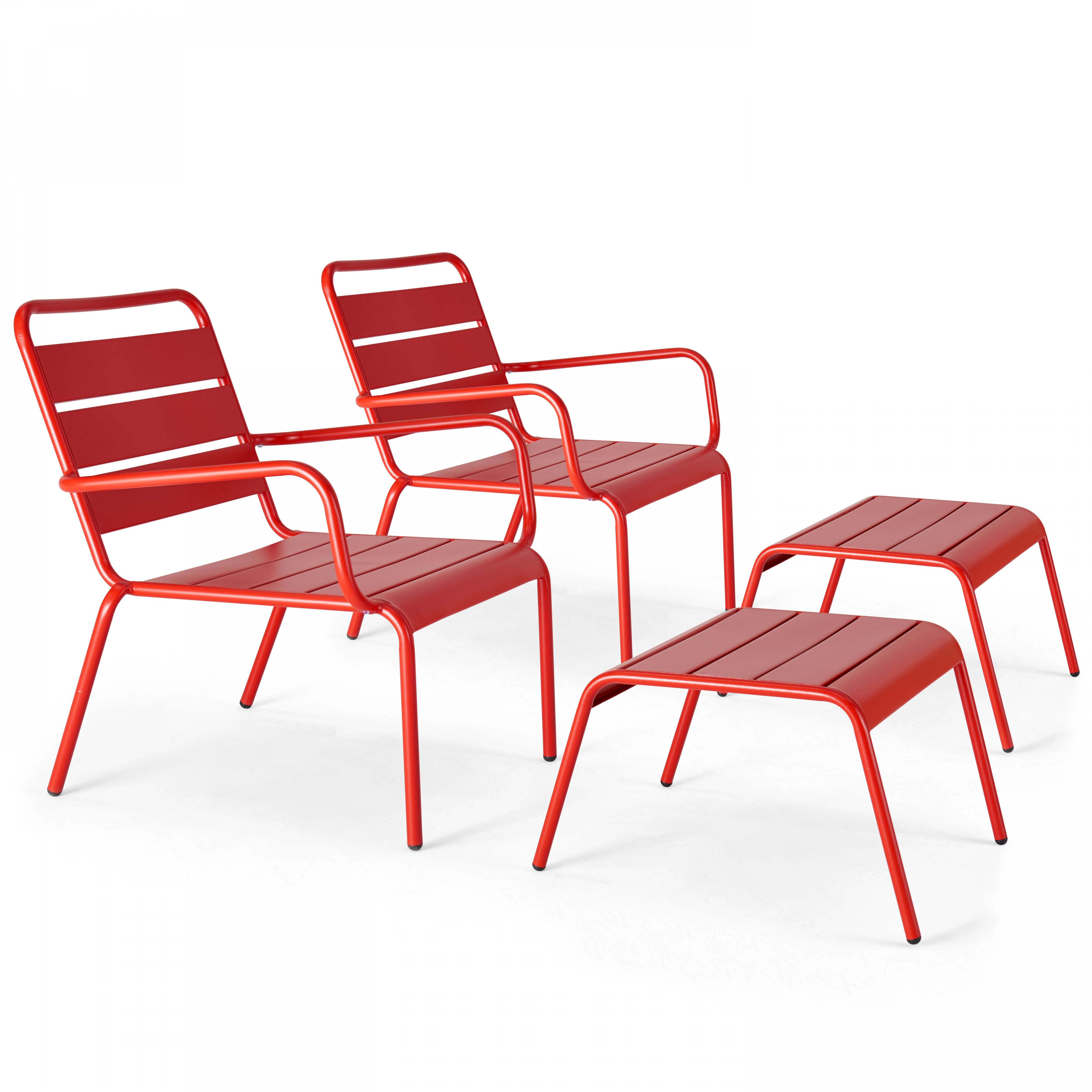 Oviala - Lot de 2 fauteuils relax avec repose-pieds en métal rouge Palavas - Oviala - Image 1