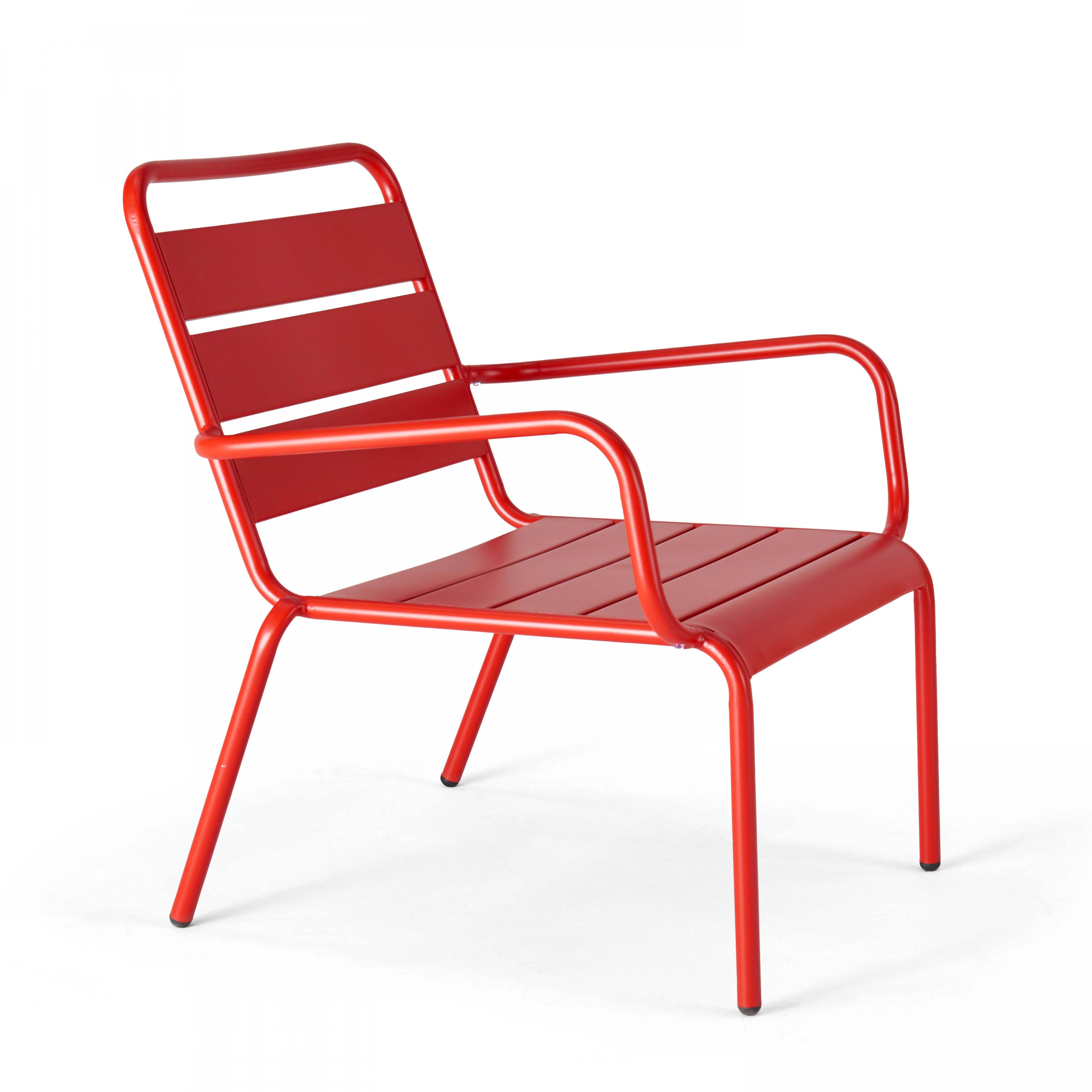 Oviala - Lot de 2 fauteuils relax avec repose-pieds en métal rouge Palavas - Oviala - Image 5