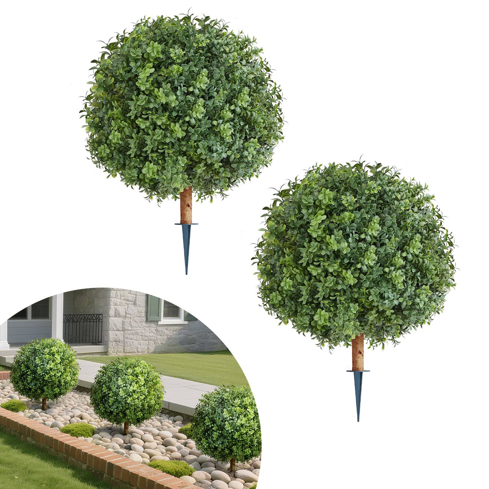 VEVOR Boule Buis Topiaire Artificiel d'Extérieur avec Piquets 559 mm Lot de 2 - Image 1