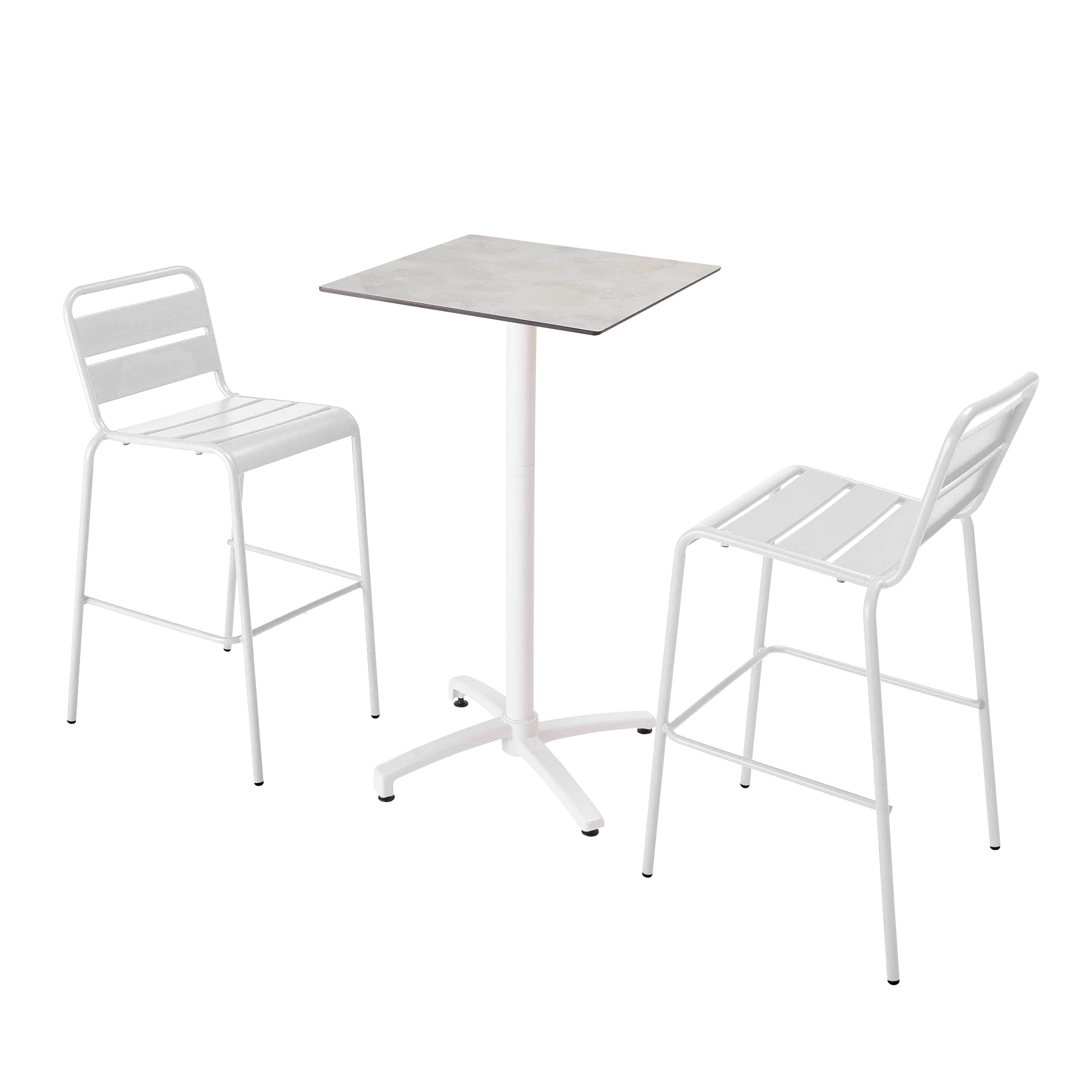 Oviala - Ensemble table haute stratifié béton gris clair et 2 chaises blanc - Oviala - Image 1