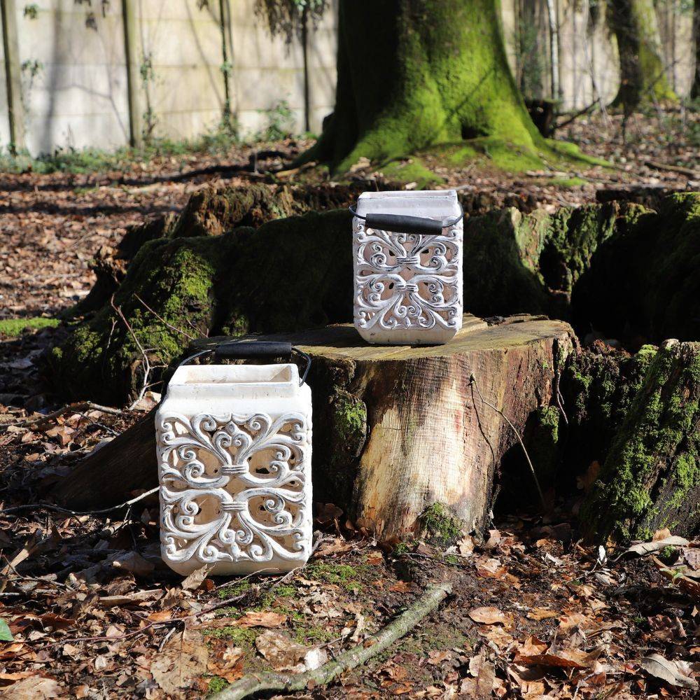 Lanterne en béton beige 15 x 15 x 20.5 cm Chemin de campagne - Image 2