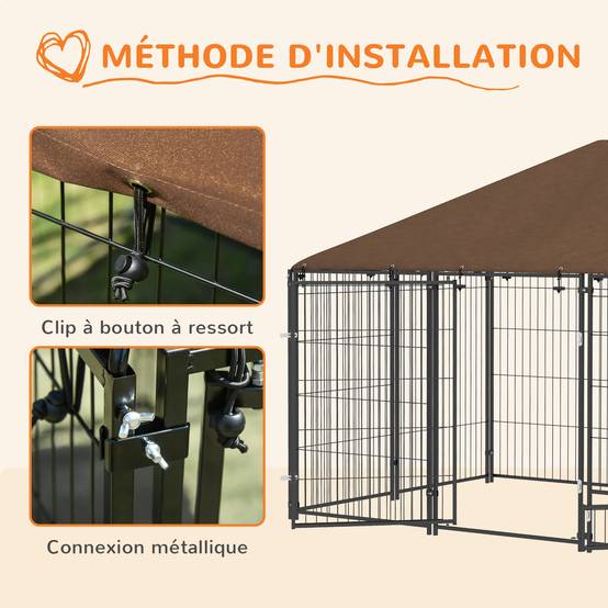Grand chenil extérieur en acier pour chiens avec toit imperméable 211x141cm Marron - ComfortXL Outdoor Living - Image 9