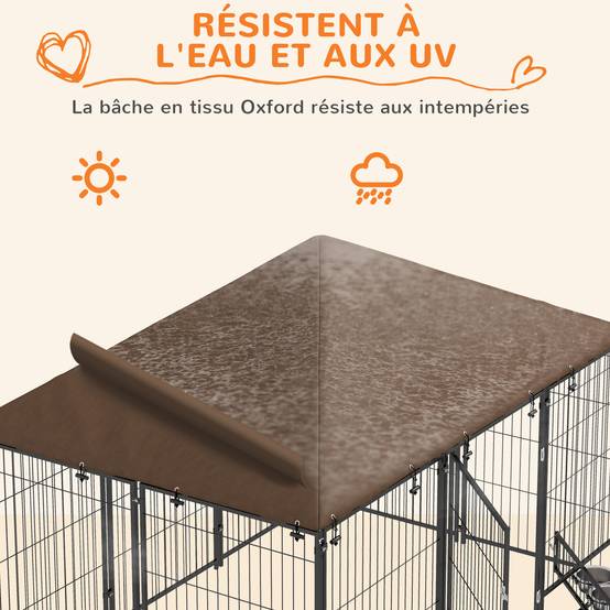 Grand chenil extérieur en acier pour chiens avec toit imperméable 211x141cm Marron - ComfortXL Outdoor Living - Image 7