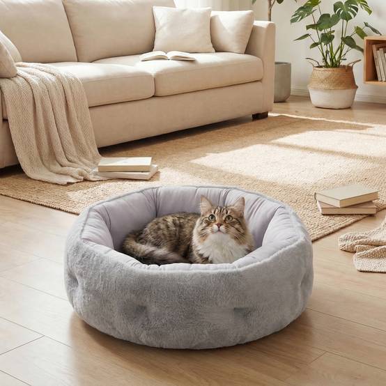 Lit chat chien réversible coussin peluche 4 saisons intérieur 62x62x21cm gris - ComfortXL Outdoor Living - Image 3