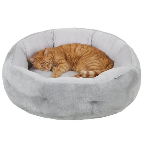 Lit chat chien réversible coussin peluche 4 saisons intérieur 62x62x21cm gris - ComfortXL Outdoor Living - Image 1