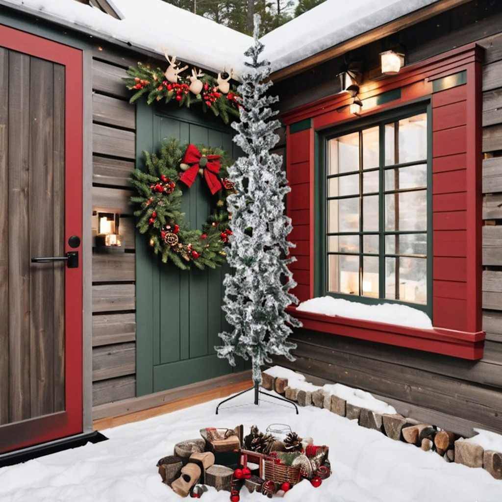 Vidaxl - Demi sapin de Noël artificiel mince avec neige floquée 240 cm vidaXL 344608 - Image 2