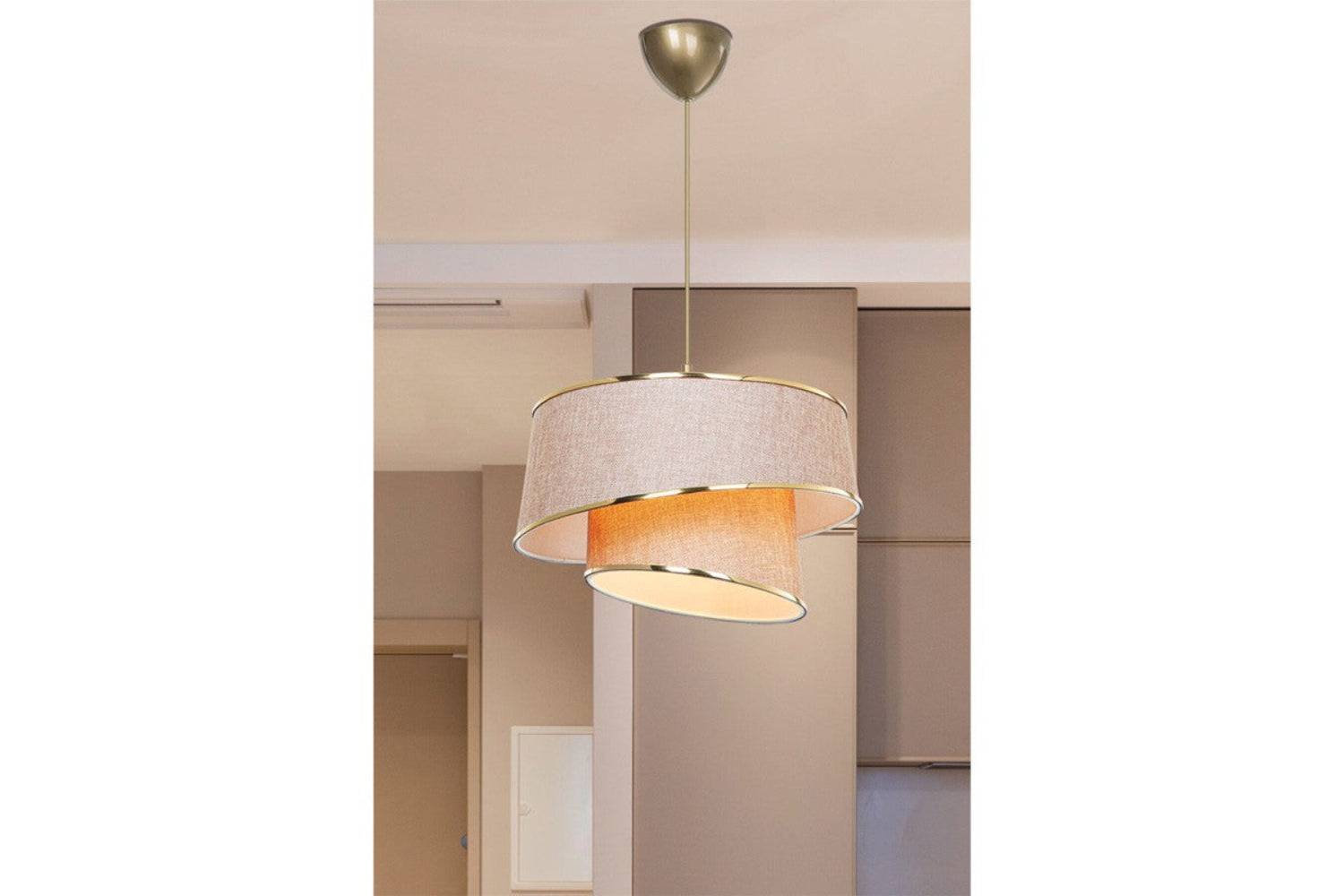 Importdistrib - Suspension luminaire plafonnier beige marron doré 32,5x65 cm 7 - Image 2