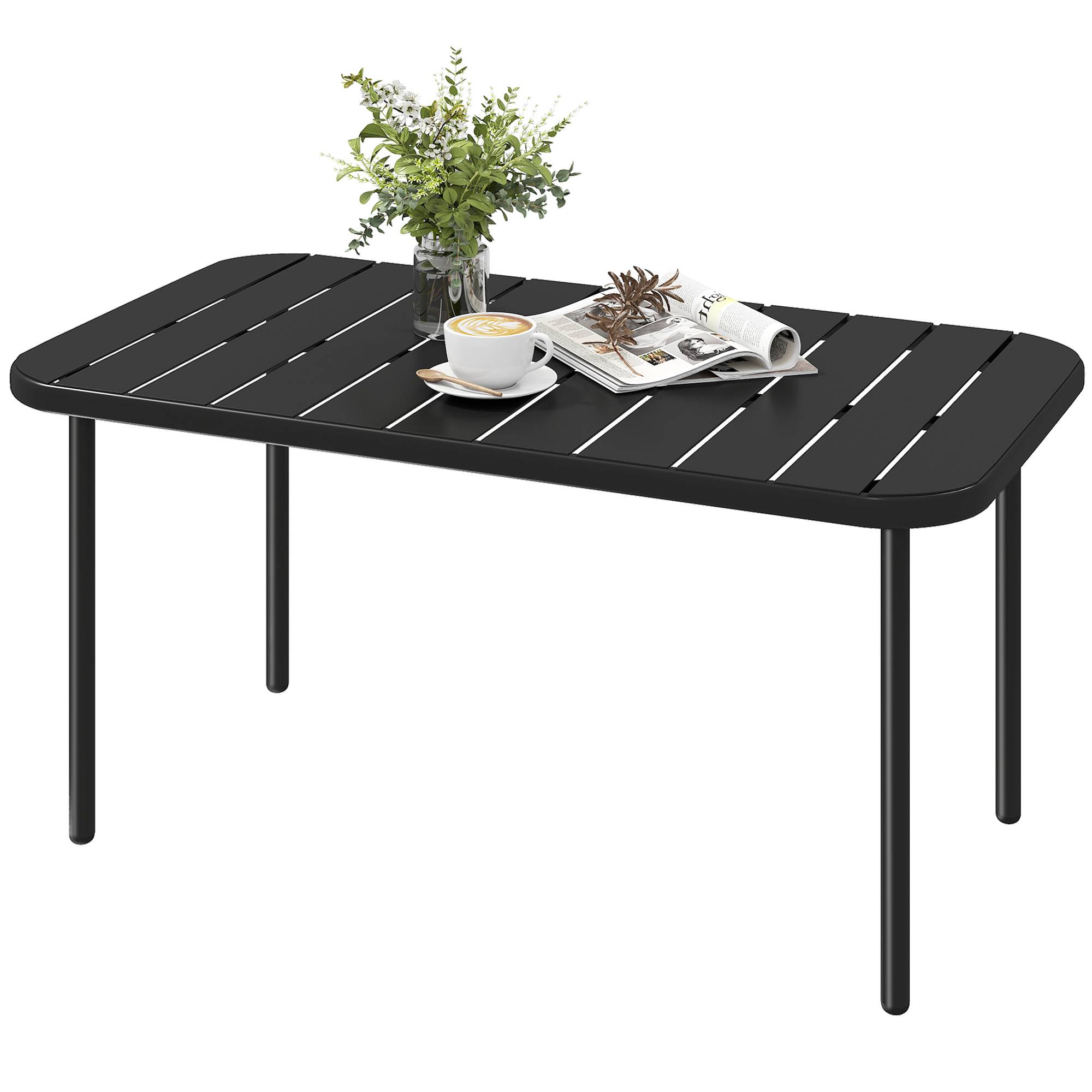 Table basse d'extérieur, table de patio rectangulaire en métal résistant aux intempéries avec plateau à lattes pour une utilisation en extérieur - Image 2