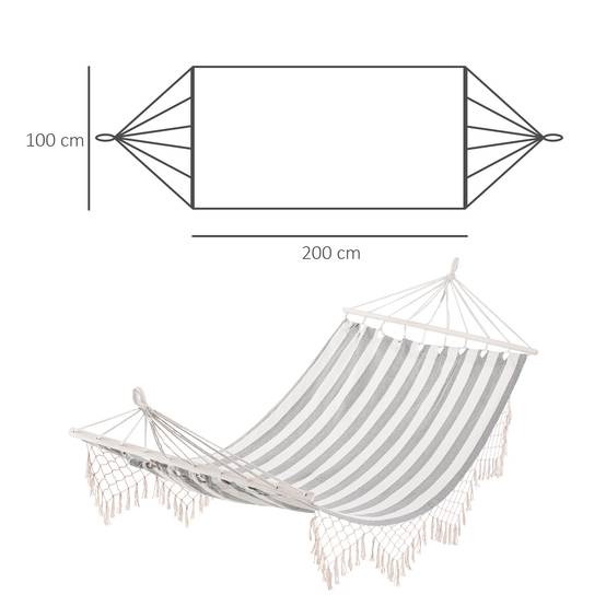 Hamac suspendu toile coton jardin terrasse design respirant 200x100cm gris écru rayé - ComfortXL Outdoor Living - Image 5