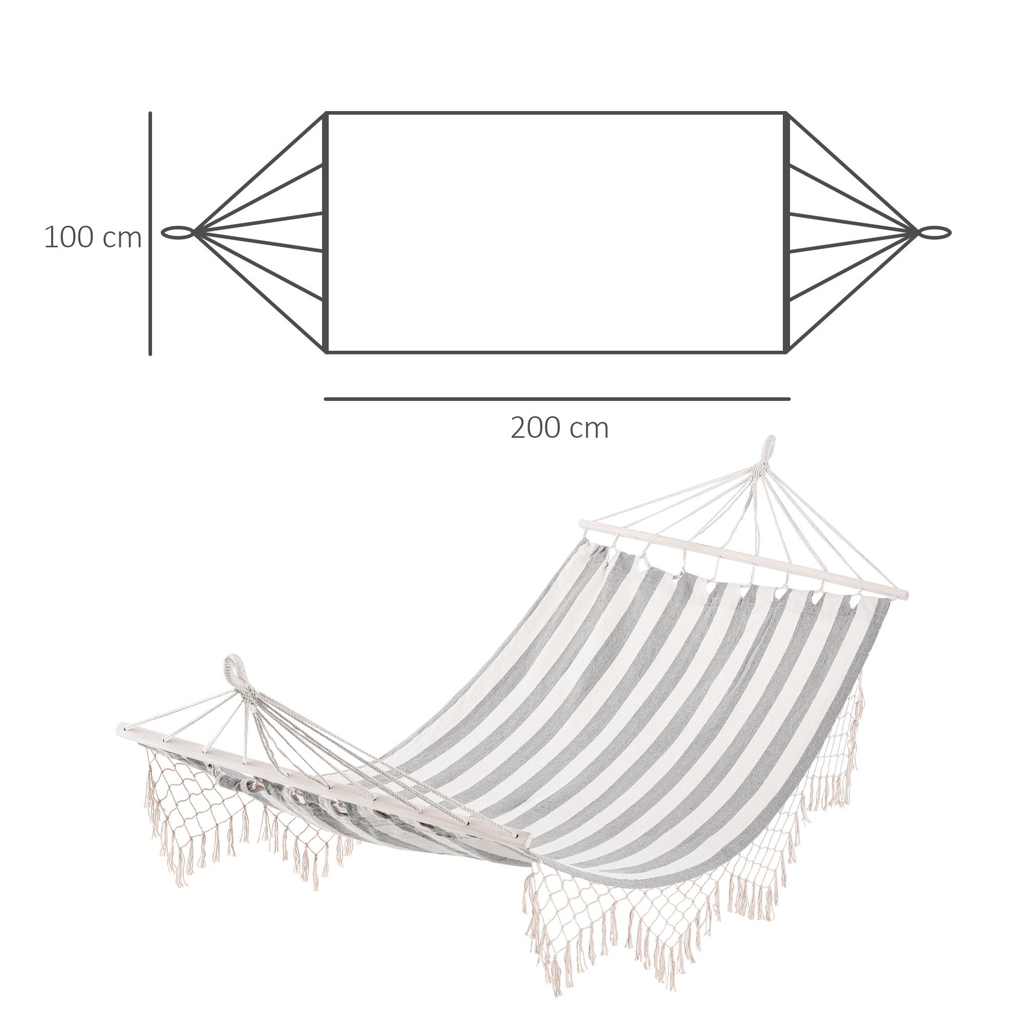 Hamac suspendu toile coton jardin terrasse design respirant 200x100cm gris écru rayé - ComfortXL Outdoor Living - Image 5
