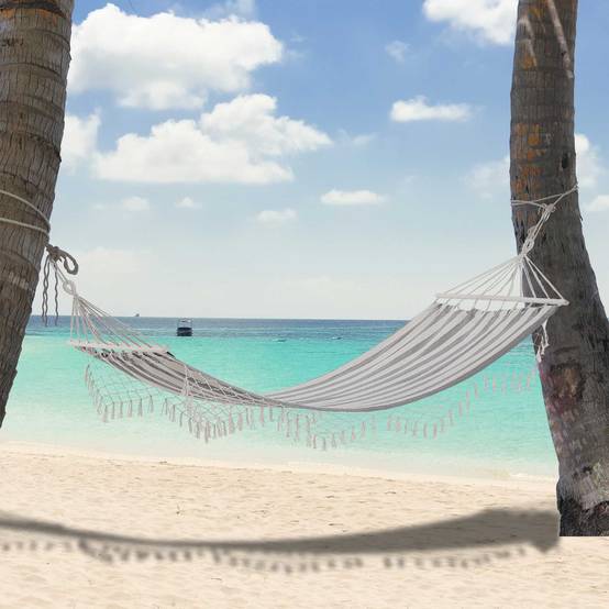 Hamac suspendu toile coton jardin terrasse design respirant 200x100cm gris écru rayé - ComfortXL Outdoor Living - Image 4