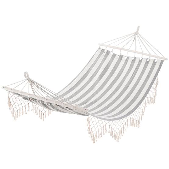 Hamac suspendu toile coton jardin terrasse design respirant 200x100cm gris écru rayé - ComfortXL Outdoor Living - Image 2