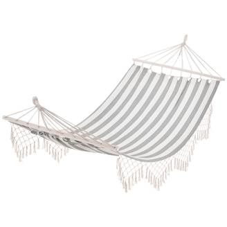 Hamac suspendu toile coton jardin terrasse design respirant 200x100cm gris écru rayé - ComfortXL Outdoor Living
