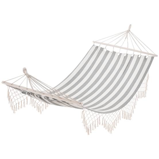 Hamac suspendu toile coton jardin terrasse design respirant 200x100cm gris écru rayé - ComfortXL Outdoor Living - Image 1