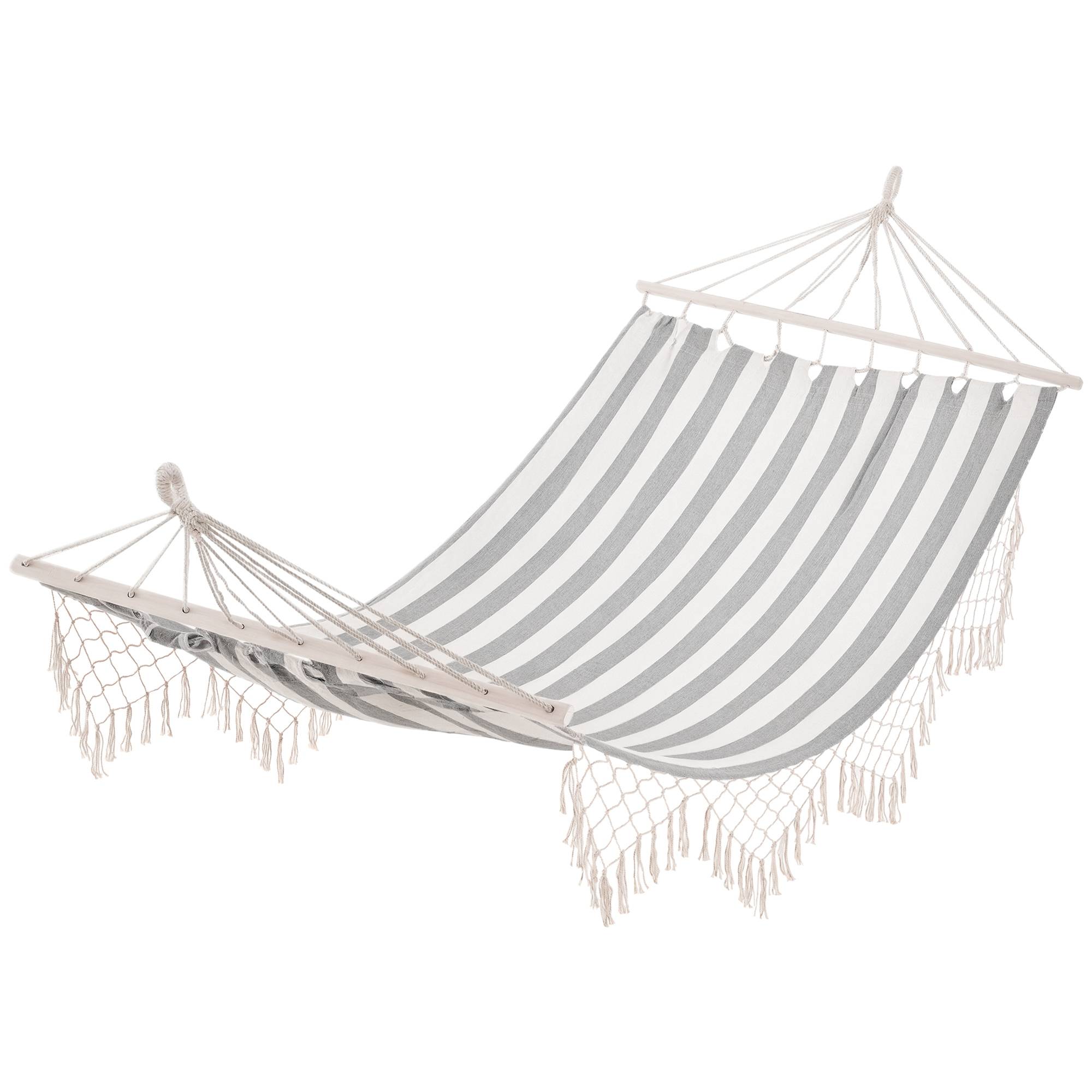 Hamac suspendu toile coton jardin terrasse design respirant 200x100cm gris écru rayé - ComfortXL Outdoor Living