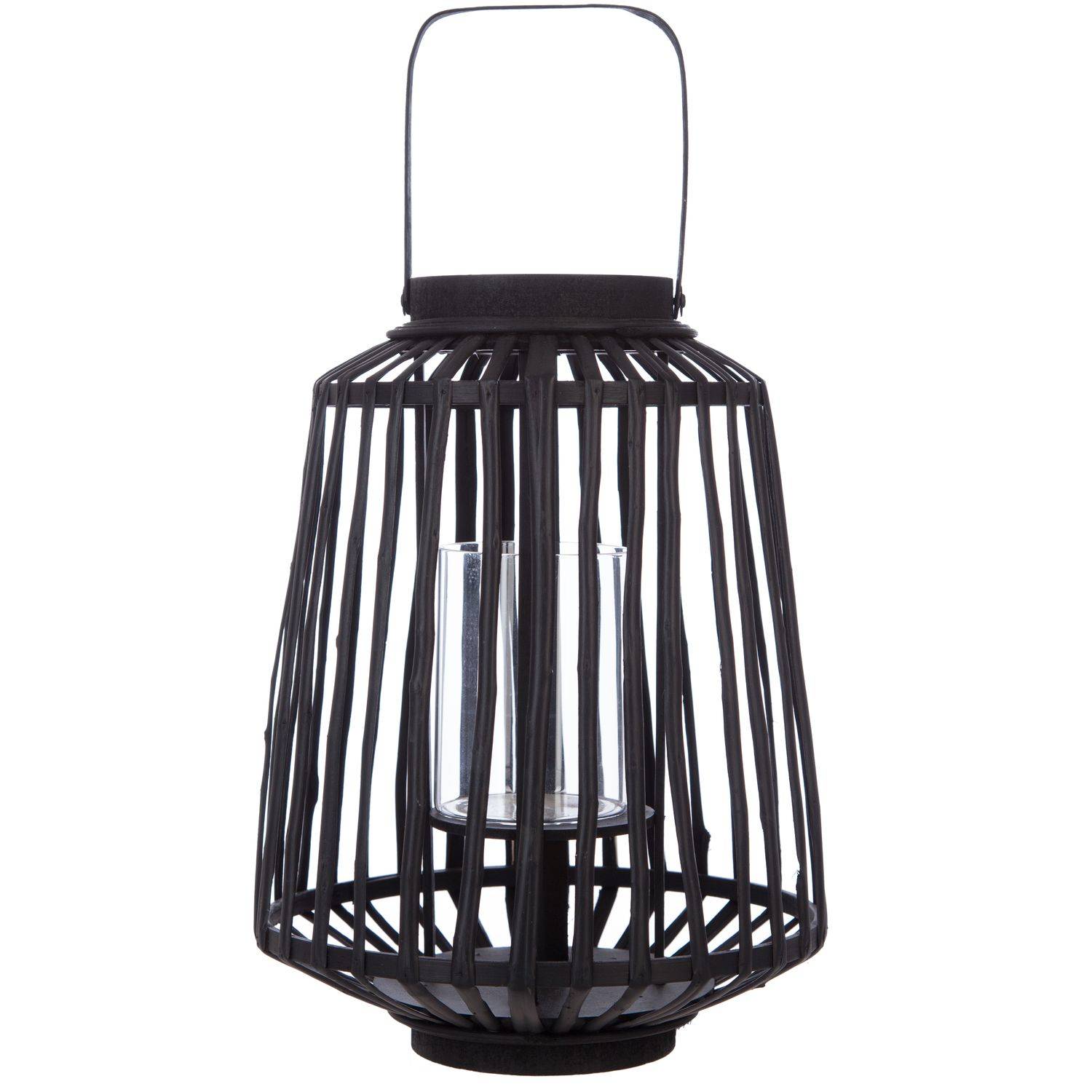 Lanterne Photophore en Rotin Noir Bougeoir en verre D 23,5 x H 35 cm - Image 2