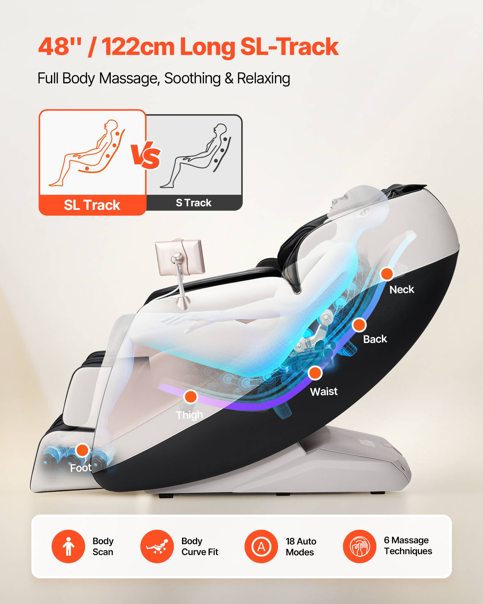 Vevor - VEVOR Fauteuil massage rail SL, relaxation 3D inclinable, zéro gravité, 18 modes auto, chauffant. - Image 5