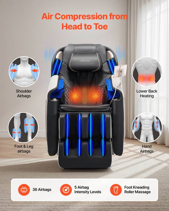 Vevor - VEVOR Fauteuil massage rail SL, relaxation 3D inclinable, zéro gravité, 18 modes auto, chauffant. - Image 6