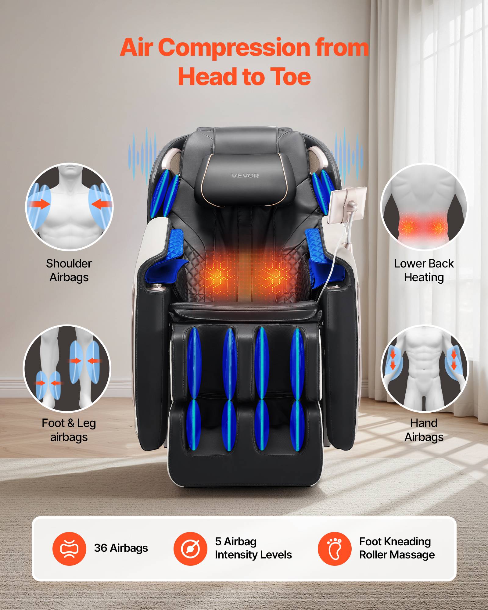 Vevor - VEVOR Fauteuil massage rail SL, relaxation 3D inclinable, zéro gravité, 18 modes auto, chauffant. - Image 6
