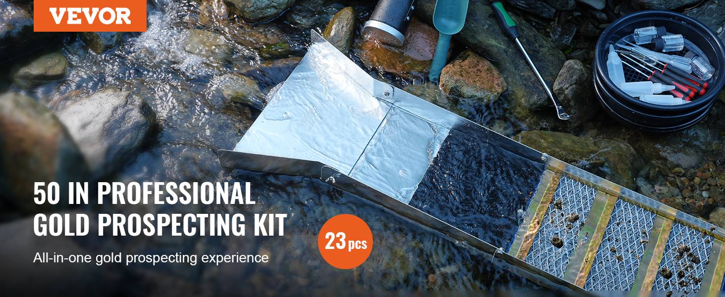 VEVOR Kit orpaillage 23 pièces, rampe 127 cm aluminium avec batee, tamis, pelle, sac. - Image 9
